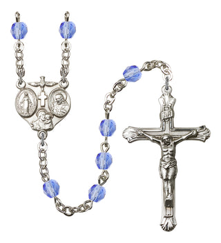 Silver Plated 6mm Fire Polished 3-Way Rosary in Light Sapphire