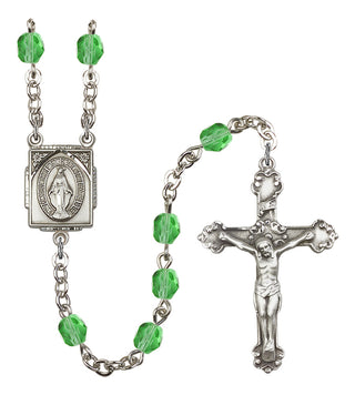Silver Plated 6mm Fire Polished Miraculous Rosary in Peridot