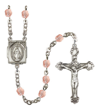 Silver Plated 6mm Fire Polished Miraculous Rosary in Pink