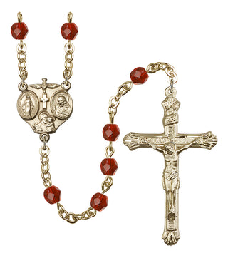 Gold Plated 6mm Fire Polished 3-Way Rosary in Ruby