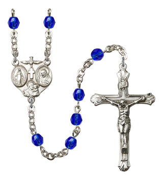 Silver Plated 6mm Fire Polished 3-Way Rosary in Sapphire
