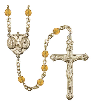 Gold Plated 6mm Fire Polished 3-Way Rosary in Topaz