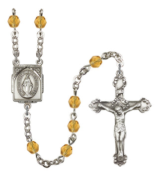 Silver Plated 6mm Fire Polished Miraculous Rosary in Topaz