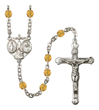 Silver Plated 6mm Fire Polished 3-Way Rosary in Topaz