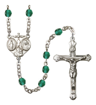 Silver Plated 6mm Fire Polished 3-Way Rosary in Zircon