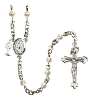 Silver Plated 4mm Faux Pearl Miraculous Rosary