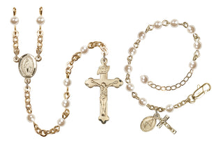Gold Plated 4mm Faux Pearl Miraculous Rosary