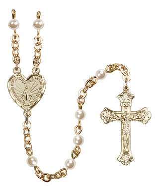 Gold Plated 4mm Faux Pearl Miraculous Rosary