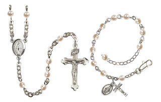Silver Plated 4mm Faux Pearl Miraculous Rosary