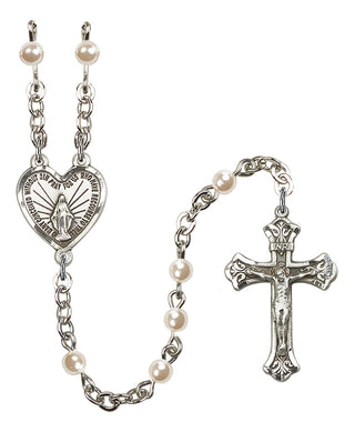 Silver-Plated 4mm Miraculous Heart Rosary