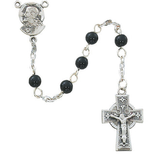 5MM Black Glass Rosary Celtic