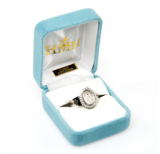 Sterling Silver Miraculous Medal Crystal Cubic Zircon Ring Size 5