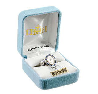 Sterling Silver Miraculous Medal Sapphire Cubic Zircon Ring Size 7