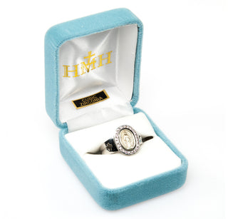 Sterling Silver Miraculous Medal Pink Cubic Zircon Ring Size 8