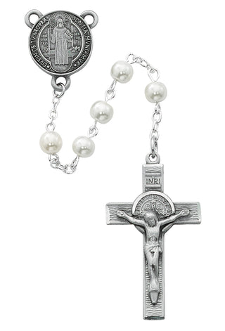 Faux Pearl Glass Saint Benedict Rosary