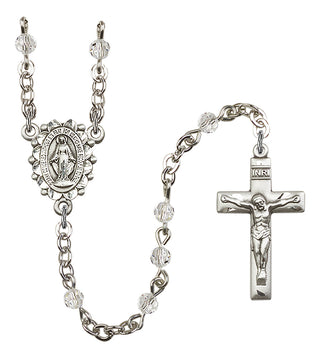 Silver Plated 4mm Austrian Crystal Miraculous Rosary in Crystal