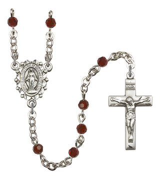 Silver Plated 4mm Austrian Crystal Miraculous Rosary in Garnet