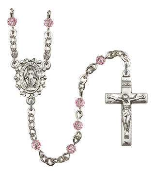 Silver Plated 4mm Austrian Crystal Miraculous Rosary in Light Rose
