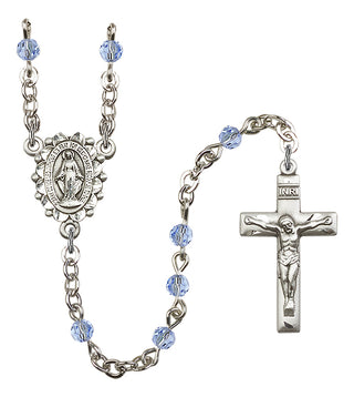 Silver Plated 4mm Austrian Crystal Miraculous Rosary in Light Sapphire