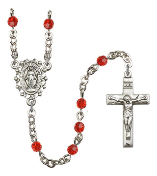 Silver Plated 4mm Austrian Crystal Miraculous Rosary in Ruby