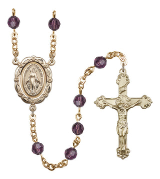 Gold Plated 6mm Austrian Crystal Miraculous Rosary in Amethyst