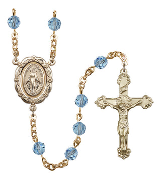 Gold Plated 6mm Austrian Crystal Miraculous Rosary in Aqua