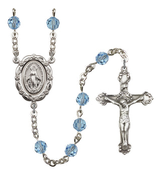 Silver Plated 6mm Austrian Crystal Miraculous Rosary in Aqua