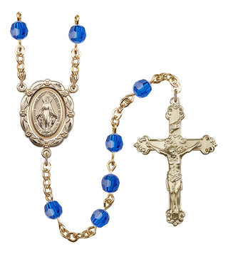 Gold Plated 6mm Austrian Crystal Miraculous Rosary in Capri Blue
