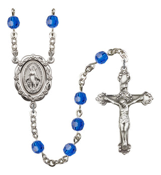 Silver Plated 6mm Austrian Crystal Miraculous Rosary in Capri Blue