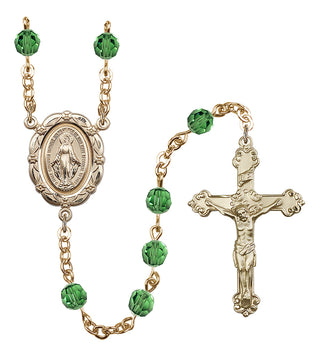 Gold Plated 6mm Austrian Crystal Miraculous Rosary in Erinite