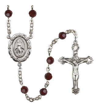 Silver Plated 6mm Austrian Crystal Miraculous Rosary in Garnet