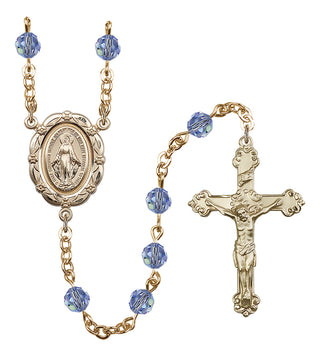 Gold Plated 6mm Austrian Crystal Miraculous Rosary in Light Sapphire