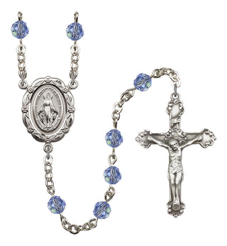 Silver Plated 6mm Austrian Crystal Miraculous Rosary in Light Sapphire
