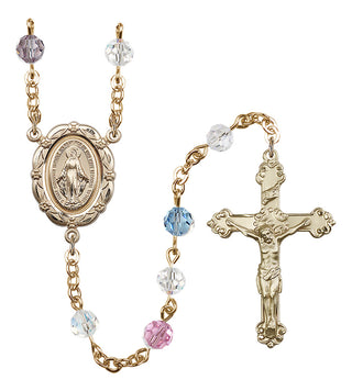 Gold Plated 6mm Austrian Crystal Miraculous Rosary in Multi-Color