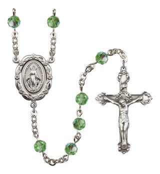 Silver Plated 6mm Austrian Crystal Miraculous Rosary in Peridot