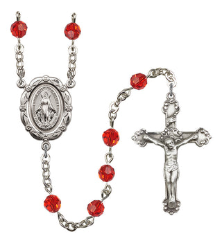 Silver Plated 6mm Austrian Crystal Miraculous Rosary in Ruby