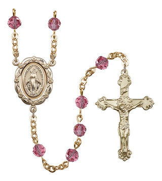 Gold Plated 6mm Austrian Crystal Miraculous Rosary in Rose