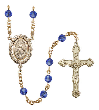 Gold Plated 6mm Austrian Crystal Miraculous Rosary in Sapphire