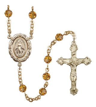 Gold Plated 6mm Austrian Crystal Miraculous Rosary in Topaz