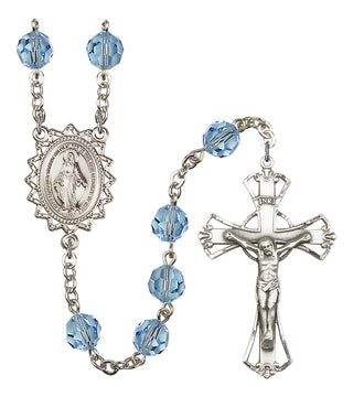 Silver Plated 8mm Austrian Crystal Miraculous Rosary in Aqua