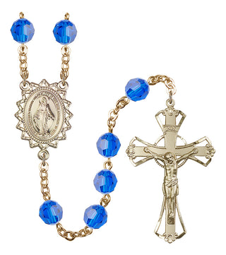 Gold Plated 8mm Austrian Crystal Miraculous Rosary in Capri Blue