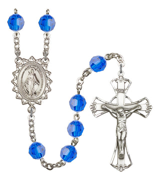 Silver Plated 8mm Austrian Crystal Miraculous Rosary in Capri Blue