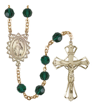 Gold Plated 8mm Austrian Crystal Miraculous Rosary in Emerald