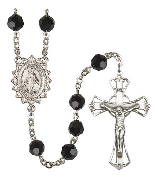 Silver Plated 8mm Austrian Crystal Miraculous Rosary in Jet