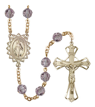 Gold Plated 8mm Austrian Crystal Miraculous Rosary in Light Amethyst