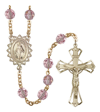 Gold Plated 8mm Austrian Crystal Miraculous Rosary in Light Rose