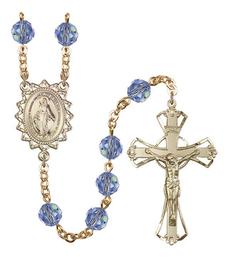 Gold Plated 8mm Austrian Crystal Miraculous Rosary in Light Sapphire