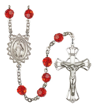Silver Plated 8mm Austrian Crystal Miraculous Rosary in Ruby