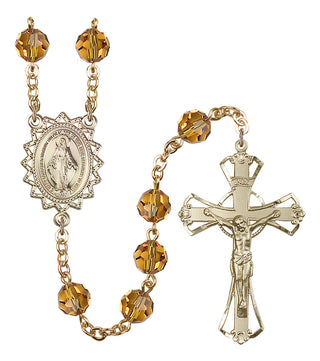 Gold Plated 8mm Austrian Crystal Miraculous Rosary in Topaz