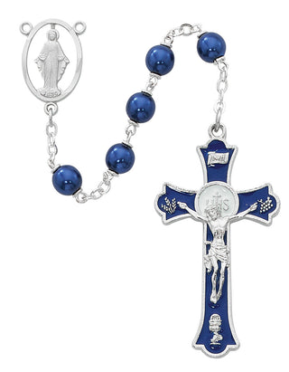 7MM Black Glass Rhodium Filled Rosary, Box
